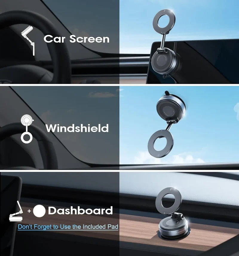 Strong Magnetic Vacuum Car Phone Holder Foldable 360° Adjustable Universal Mount for Car Dashboard Desk Bathroom & More