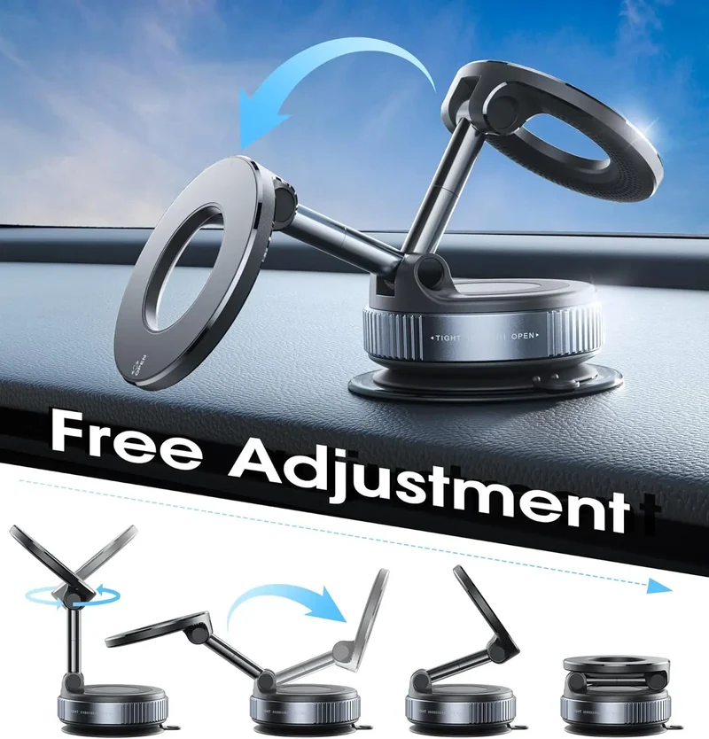 Strong Magnetic Vacuum Car Phone Holder Foldable 360° Adjustable Universal Mount for Car Dashboard Desk Bathroom & More