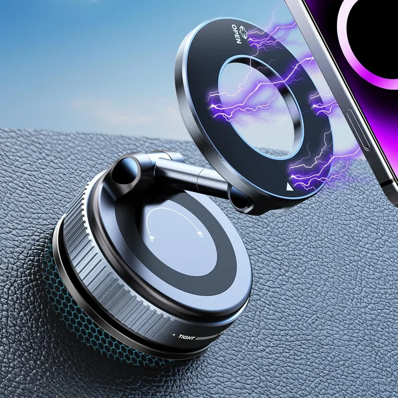 Strong Magnetic Vacuum Car Phone Holder Foldable 360° Adjustable Universal Mount for Car Dashboard Desk Bathroom & More