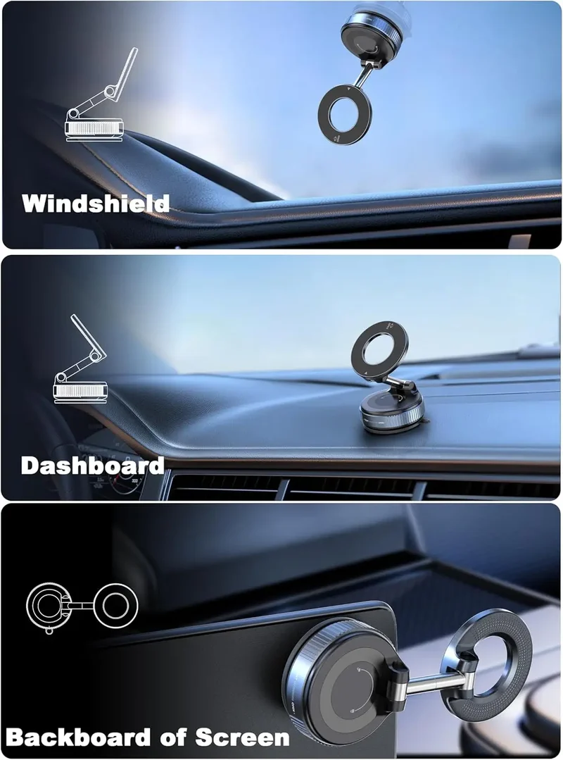Strong Magnetic Vacuum Car Phone Holder Foldable 360° Adjustable Universal Mount for Car Dashboard Desk Bathroom & More