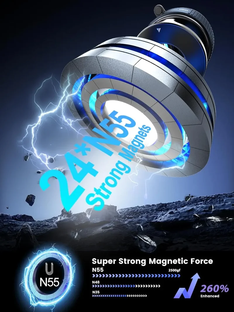 Strong Magnetic Vacuum Car Phone Holder Foldable 360° Adjustable Universal Mount for Car Dashboard Desk Bathroom & More