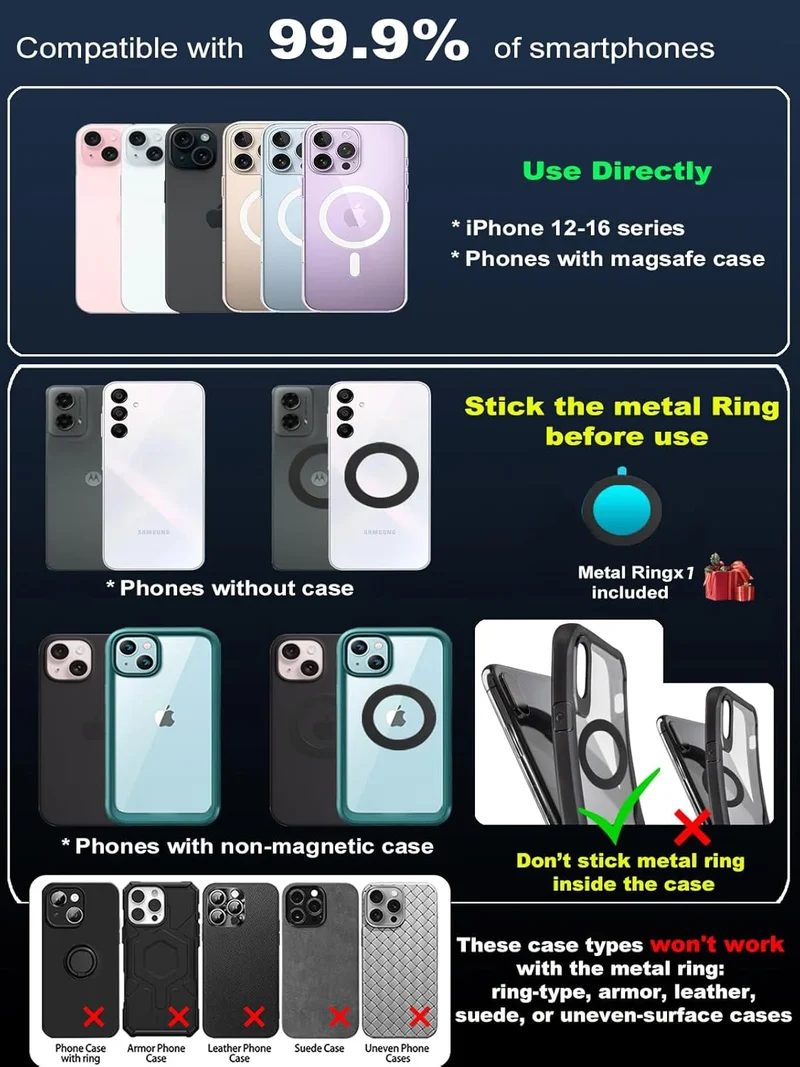 Strong Magnetic Vacuum Car Phone Holder Foldable 360° Adjustable Universal Mount for Car Dashboard Desk Bathroom & More