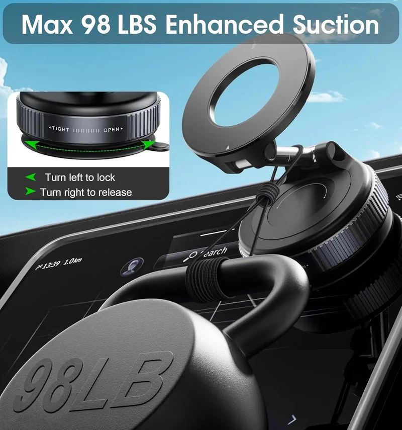 Magnetic Car Phone Holder Foldable Design Upgraded 360° Adjustable Vacuum Suction Cup Bracket for Car Dashboard & Windshield