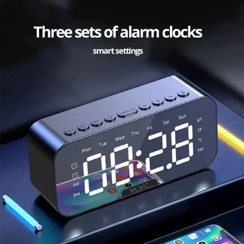 5-in-1 Digital Table Calendar LED Digital Display Sleep Timer Small Digital Clock Bluetooth with Mirror Electronic Alarm Clock