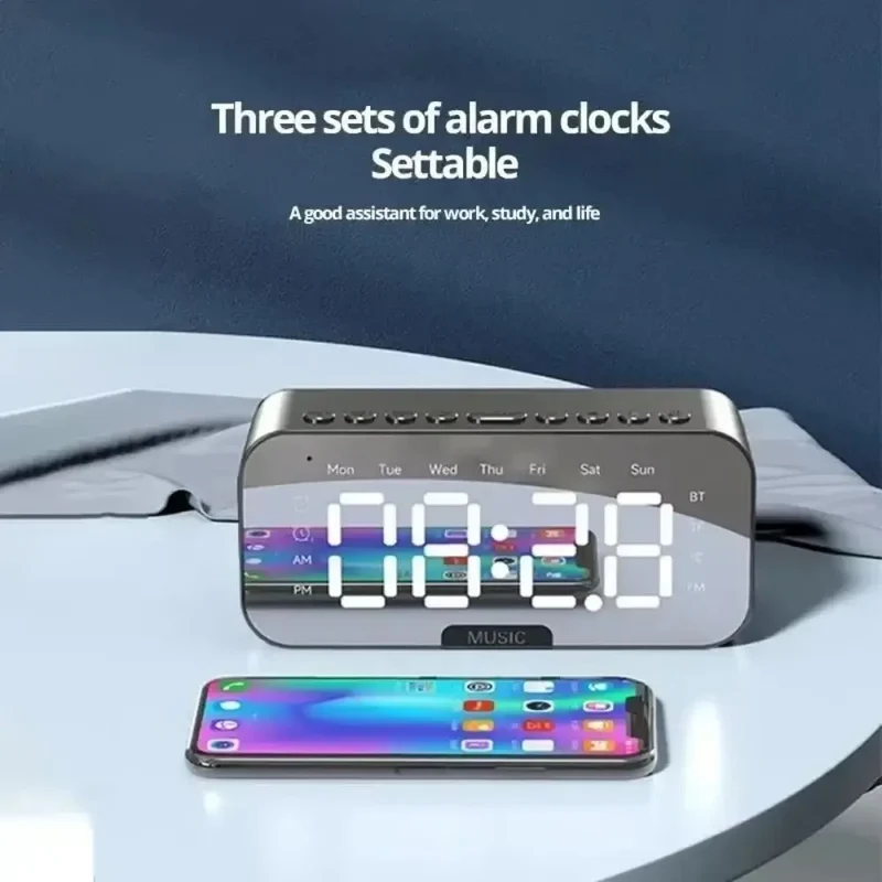 5-in-1 Digital Table Calendar LED Digital Display Sleep Timer Small Digital Clock Bluetooth with Mirror Electronic Alarm Clock