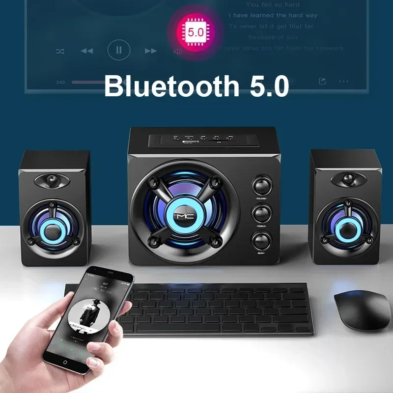 3D Hifi Stereo USB Active Bluetooth Speaker Computer Multimedia RGB Subwoofer AUX, USB, TF Suitable for TV, Computer Audio