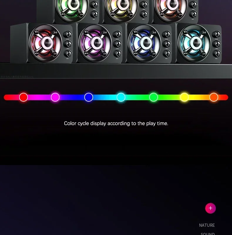 3D Hifi Stereo USB Active Bluetooth Speaker Computer Multimedia RGB Subwoofer AUX, USB, TF Suitable for TV, Computer Audio