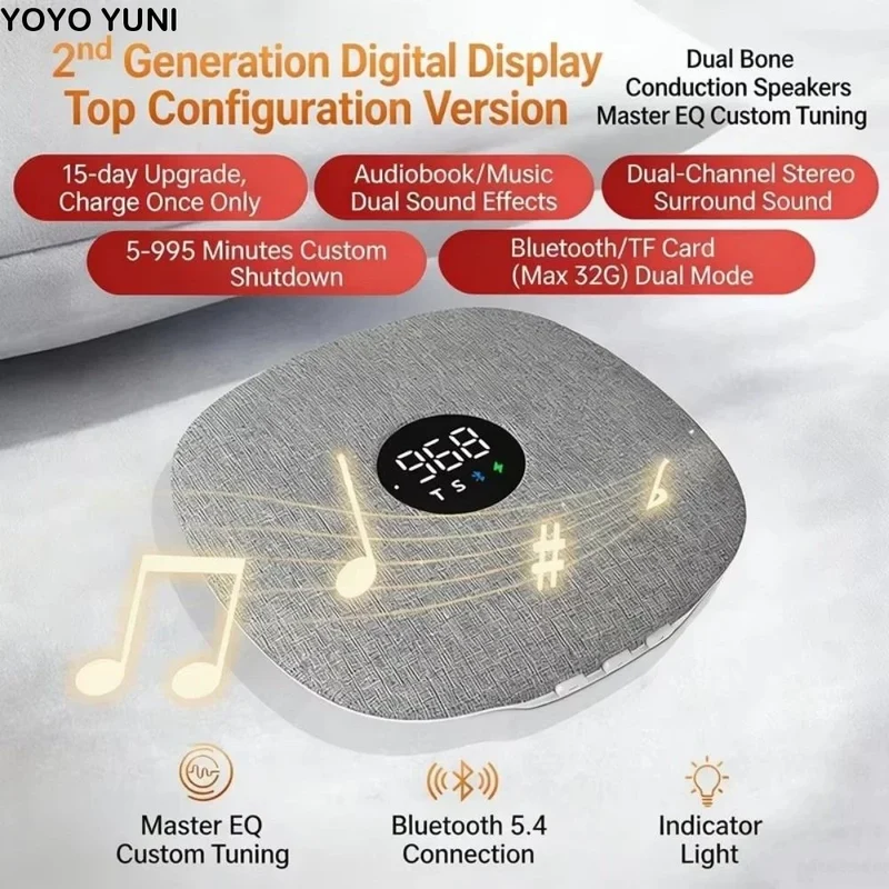Bluetooth 5.4 Under Pillow Bluetooth Speaker Sleep Aid Bone Conduction Sound Machine TF Card Support Ultra-Thin