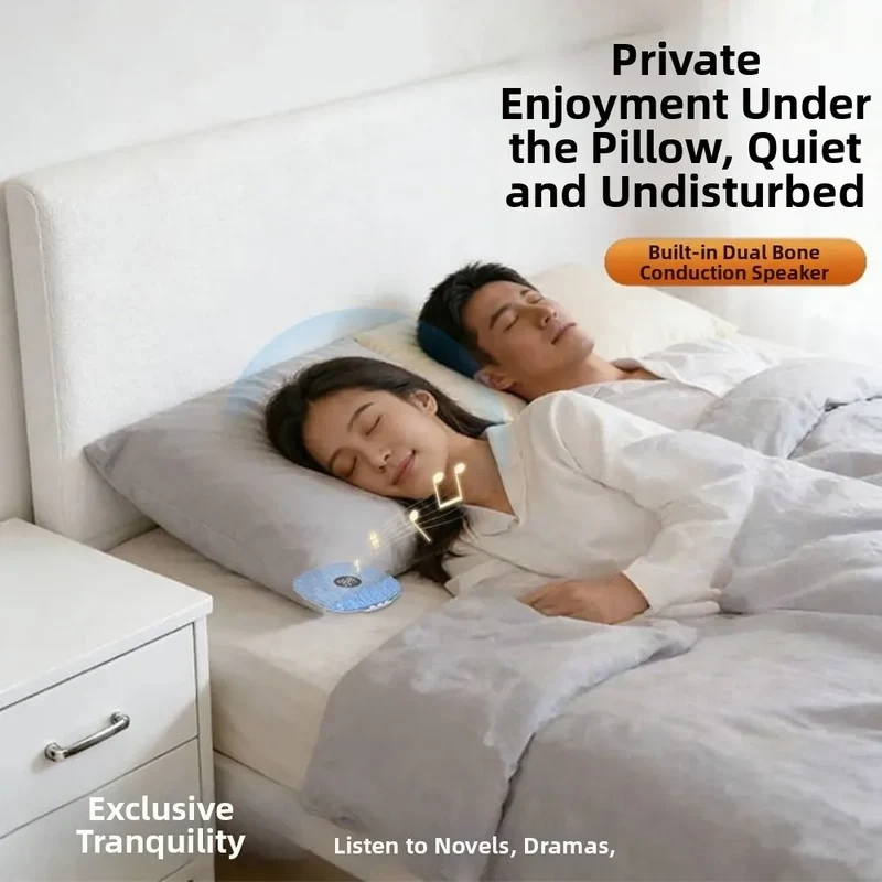 Bluetooth 5.4 Under Pillow Bluetooth Speaker Sleep Aid Bone Conduction Sound Machine TF Card Support Ultra-Thin
