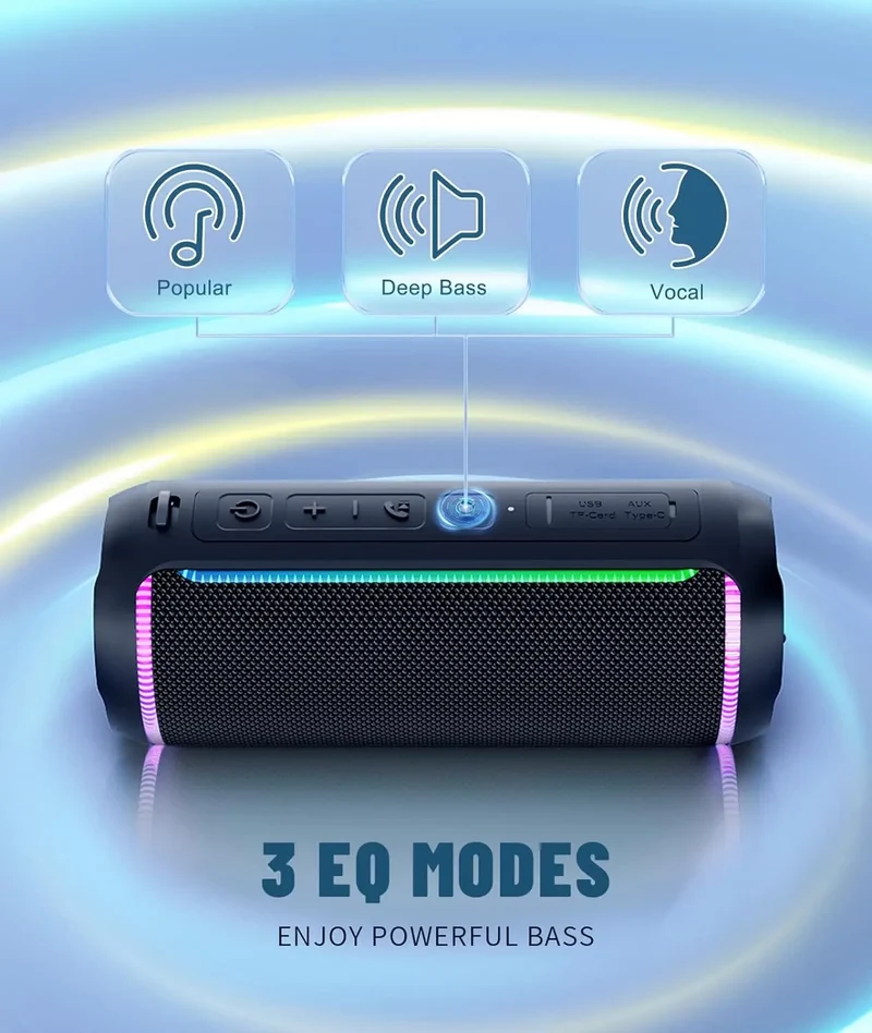 Ortizan Wireless Portable Bluetooth Speaker X30 with 40W Stereo Sound, Rich Bass, IPX7 Waterproof, 30H Playtime, TWS, LED Lights