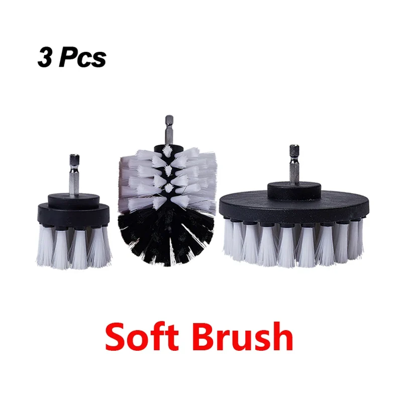 UNTIOR 3Pcs/Set Electric Scrubber Brush Drill Brush Kit Plastic Round Cleaning For Carpet Glass Car Tires Nylon Brushes