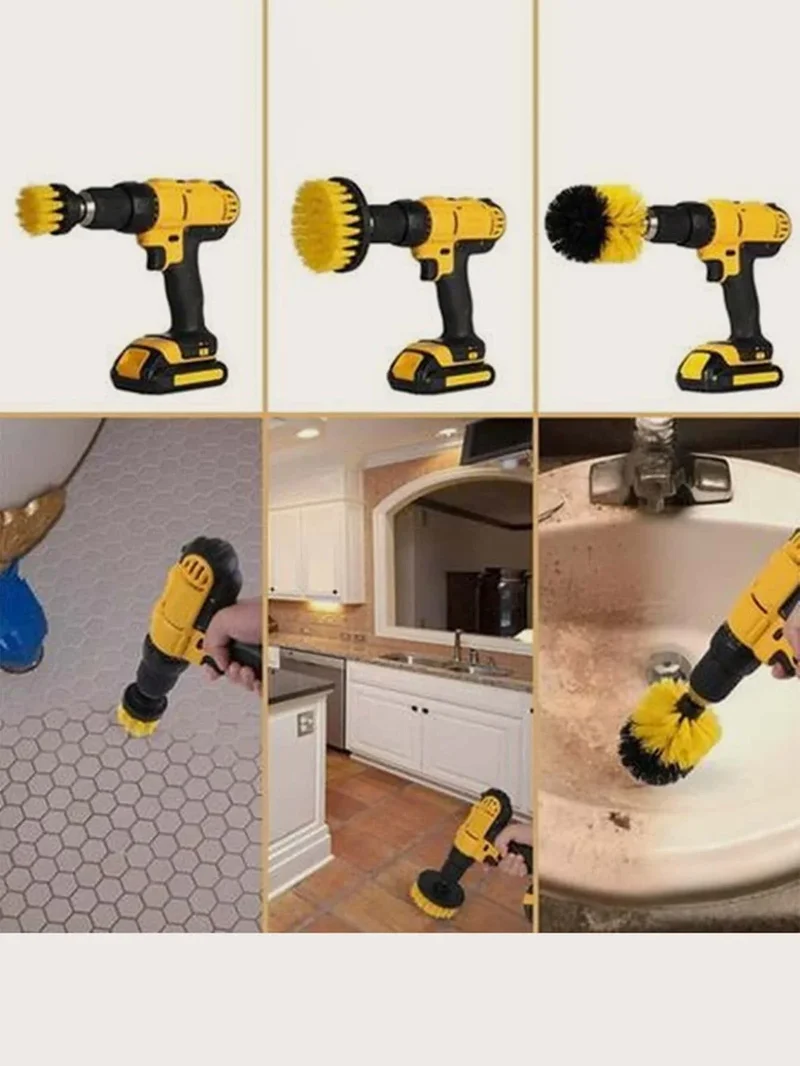 3Pcs/Set Electric Scrubber Brush Drill Brush Kit Plastic Round Cleaning Brush for Carpet Glass Car Tires Nylon Brushes