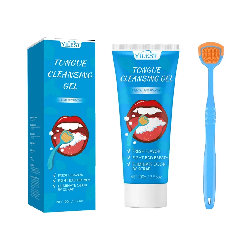 100g Tongue Cleaning Gel with Brush Oral Care Removal Odor Health Fresh Breath Care Dental Hygiene Tools Coating Cleaning Kit