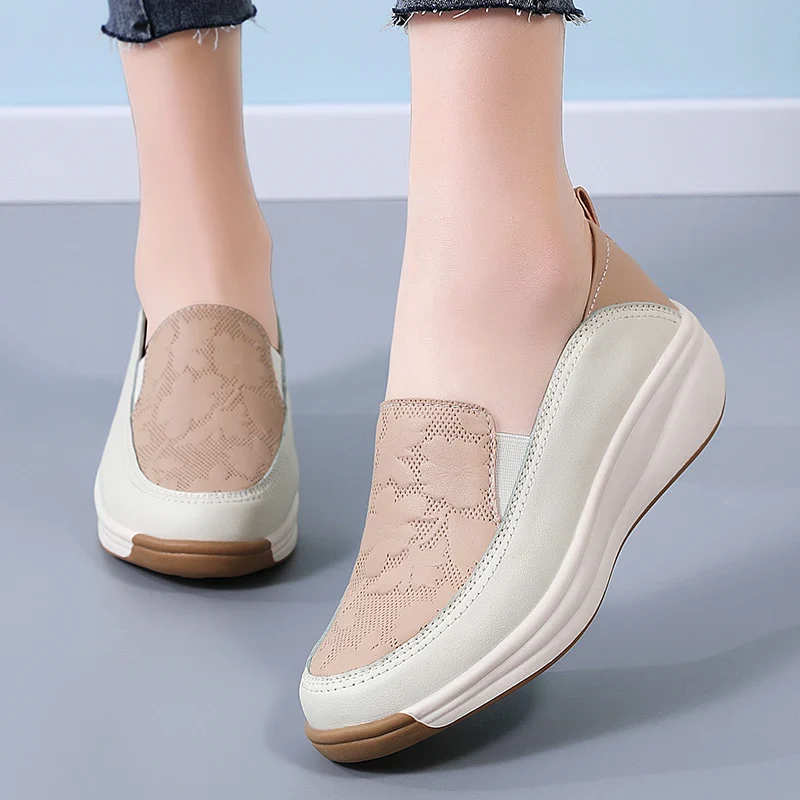New women's 43 casual shoes, 100% genuine leather breathable and fashionable leather shoes for walking