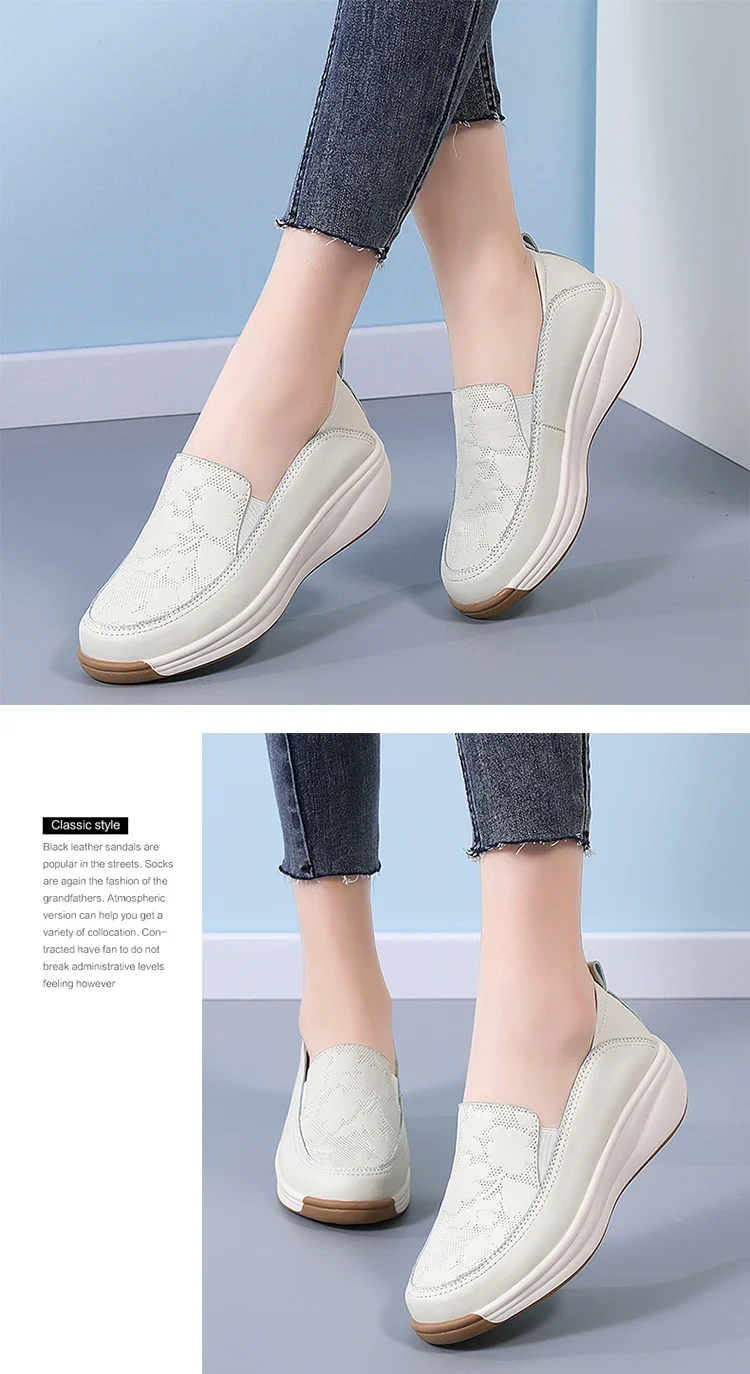 New women's 43 casual shoes, 100% genuine leather breathable and fashionable leather shoes for walking