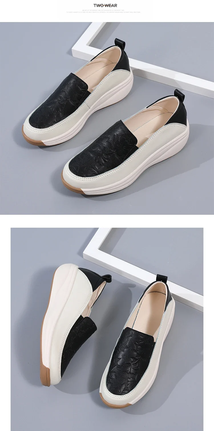 New women's 43 casual shoes, 100% genuine leather breathable and fashionable leather shoes for walking