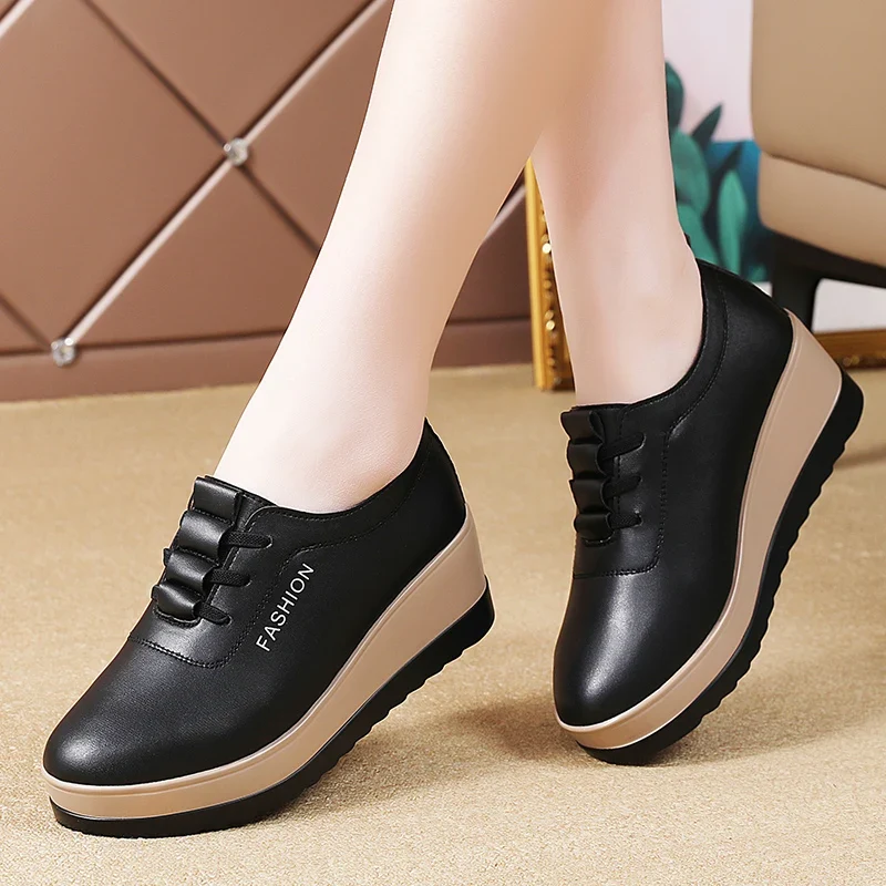New women's 43 casual shoes, 100% genuine leather breathable and fashionable leather shoes for walking