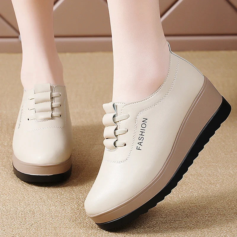 New women's 43 casual shoes, 100% genuine leather breathable and fashionable leather shoes for walking