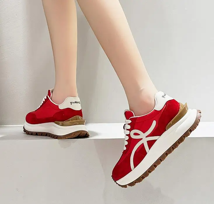 Women Sneakers Genuine Leather Platforms Ladies Casual Sports Shoes Comfy Students Sneakers Summer Popular Size 34-40