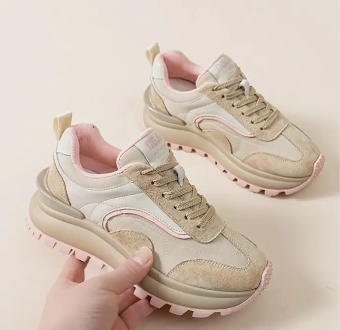 Women Sneakers Genuine Leather Platforms Ladies Casual Sports Shoes Comfy Students Sneakers Summer Popular Size 34-40