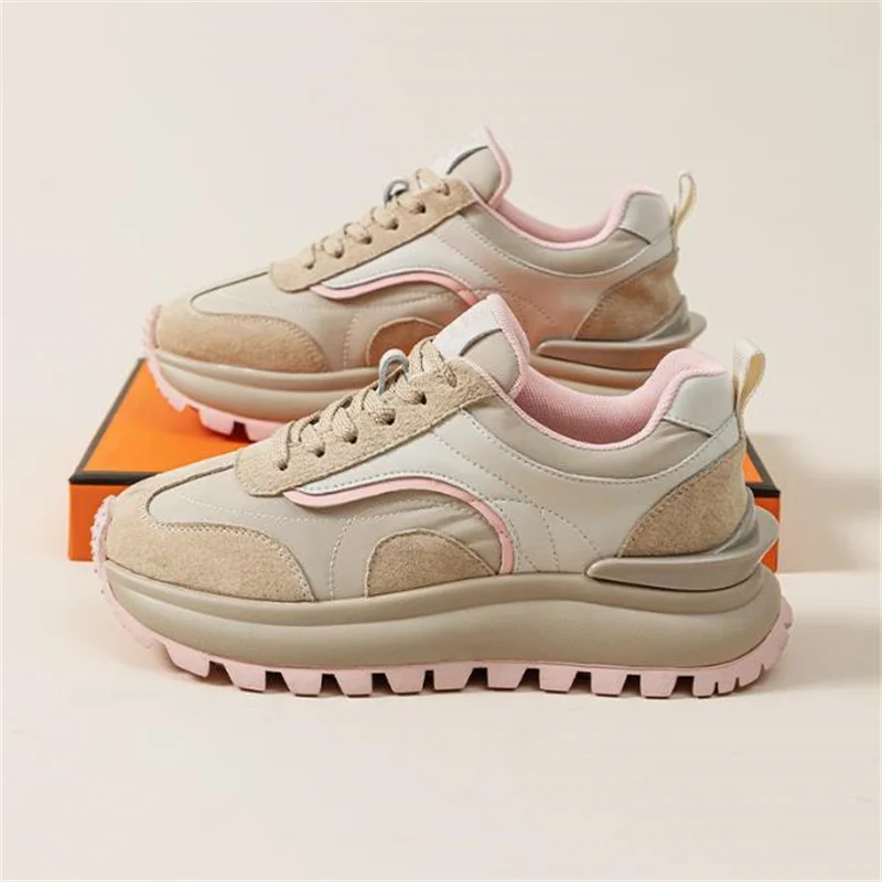 Women Sneakers Genuine Leather Platforms Ladies Casual Sports Shoes Comfy Students Sneakers Summer Popular Size 34-40