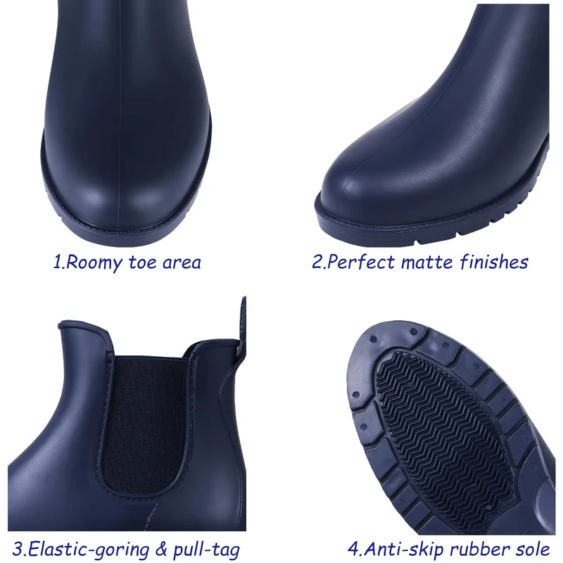 Evshine Fashion Short Rain Shoes For Women New Lady Chelsea Boots Outdoor Anti-slip Waterproof Rain Boots Sodt Rubber Ankle Boot