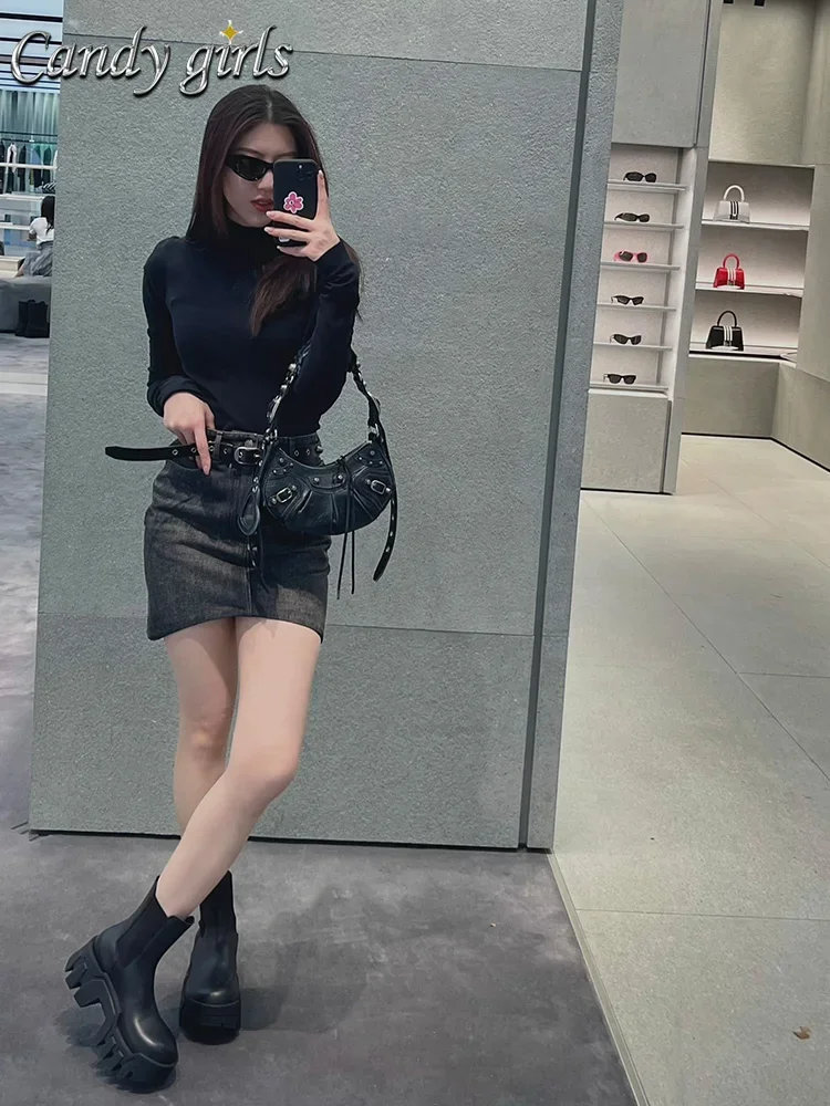 Retro Chelsea Mid-Calf for Women 2024 New round Toe Muffin Gear Platform Black Mid-Calf Length Motorcycle Boots