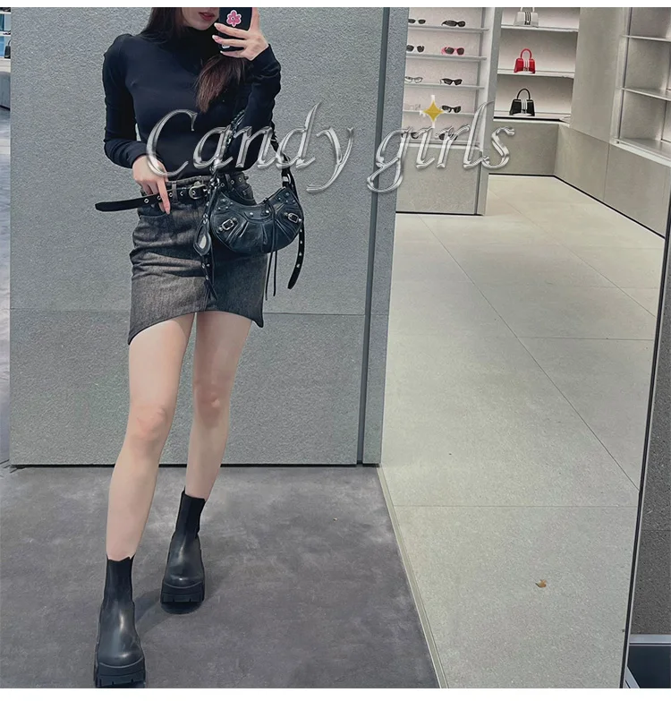 Retro Chelsea Mid-Calf for Women 2024 New round Toe Muffin Gear Platform Black Mid-Calf Length Motorcycle Boots