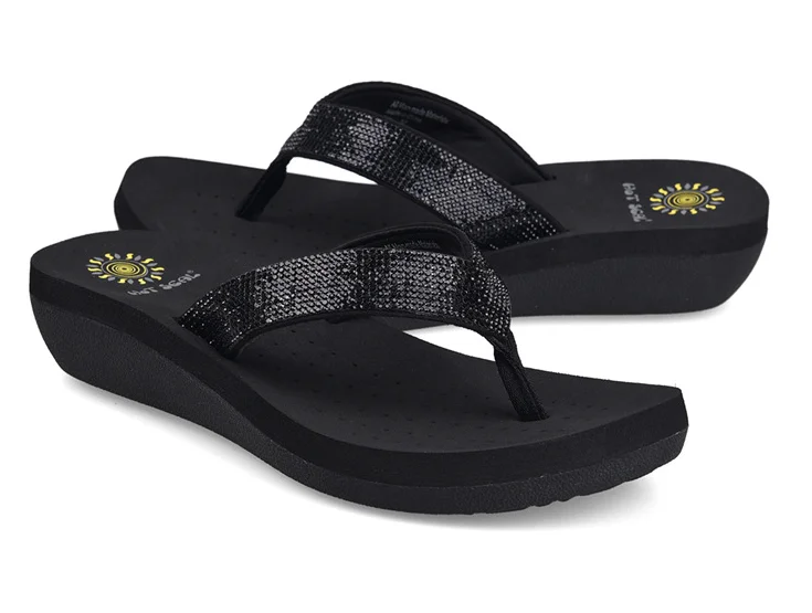 Best Selling Womens Slides Quality Rhinestone Slope Heel Flip-flops Non-slip Elastic Insoles Korean Fashion Summer Sandals