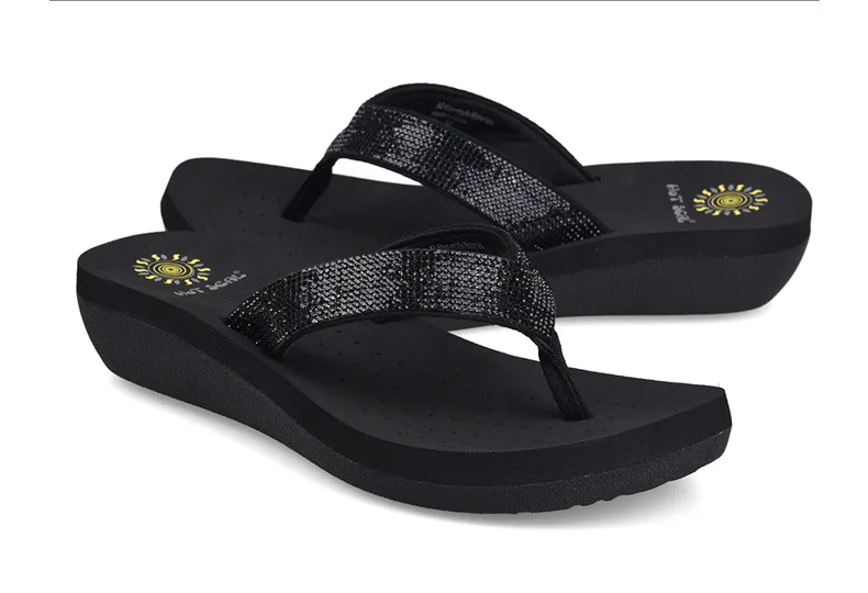 Best Selling Womens Slides Quality Rhinestone Slope Heel Flip-flops Non-slip Elastic Insoles Korean Fashion Summer Sandals