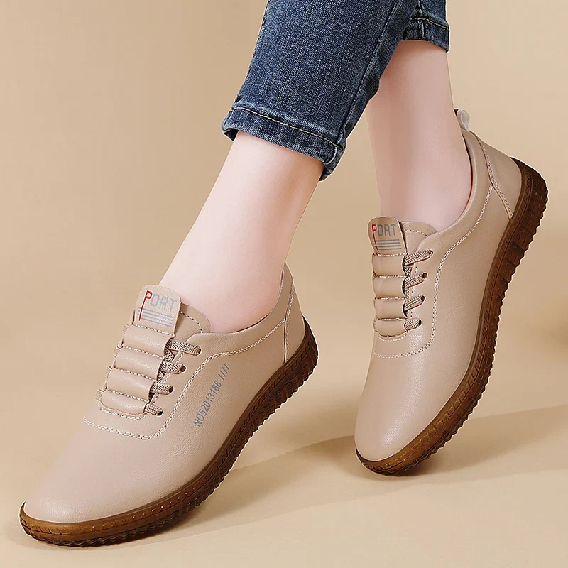 100% cowhide Women's Leather shoes New large size casual sports shoes Fashion Lightness Women's vulcanized shoes sneakers
