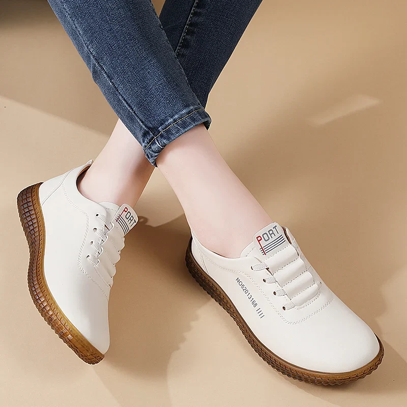100% cowhide Women's Leather shoes New large size casual sports shoes Fashion Lightness Women's vulcanized shoes sneakers