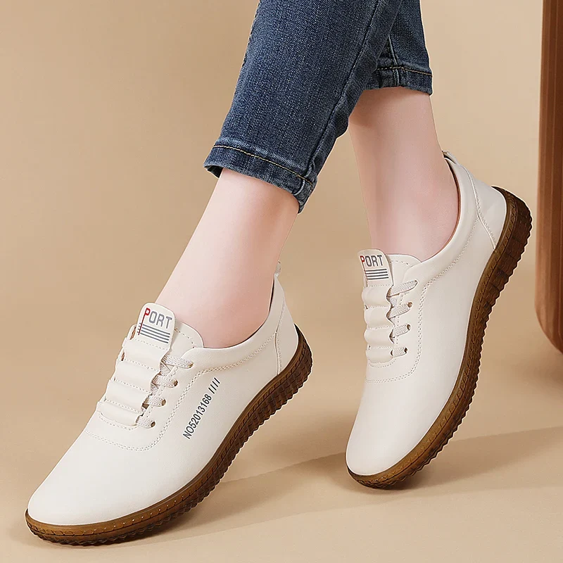 100% cowhide Women's Leather shoes New large size casual sports shoes Fashion Lightness Women's vulcanized shoes sneakers