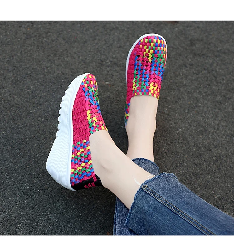 New Women Sneakers Summer Casual Shoes Woven Flat Platform Women's Shoes Breath Loafers Lady Footwear Soft Zapatos Plus Size 42