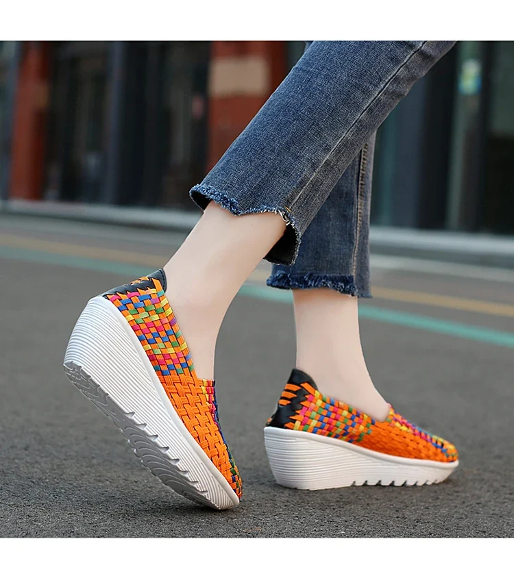 New Women Sneakers Summer Casual Shoes Woven Flat Platform Women's Shoes Breath Loafers Lady Footwear Soft Zapatos Plus Size 42