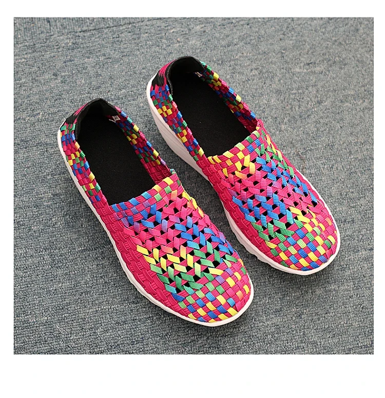 New Women Sneakers Summer Casual Shoes Woven Flat Platform Women's Shoes Breath Loafers Lady Footwear Soft Zapatos Plus Size 42