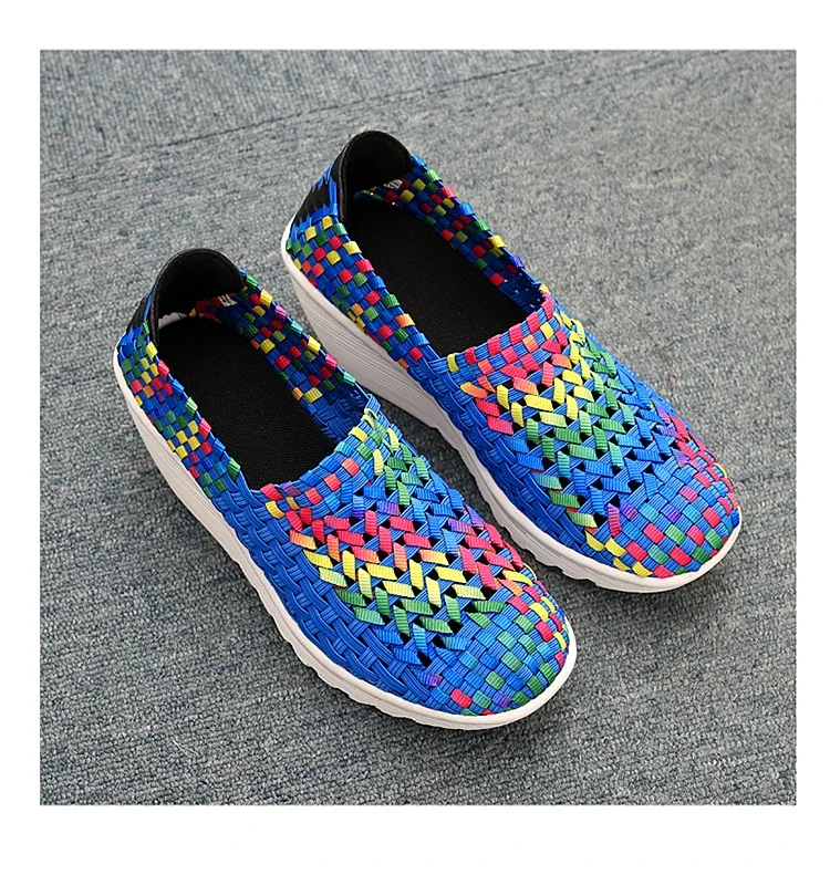 New Women Sneakers Summer Casual Shoes Woven Flat Platform Women's Shoes Breath Loafers Lady Footwear Soft Zapatos Plus Size 42