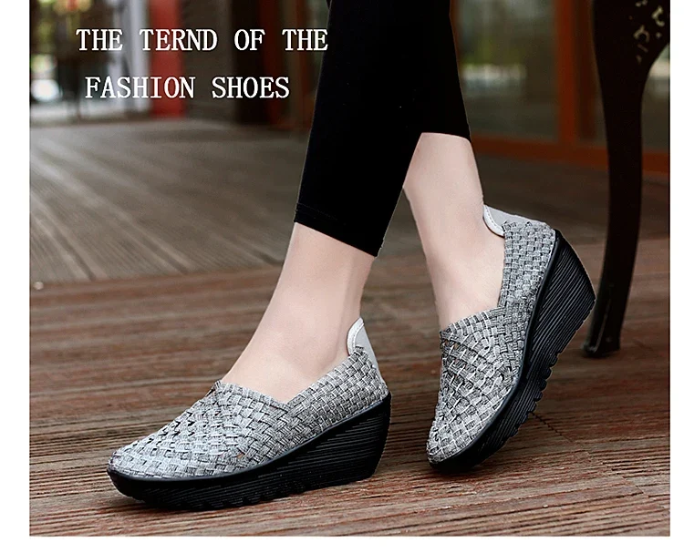 New Women Sneakers Summer Casual Shoes Woven Flat Platform Women's Shoes Breath Loafers Lady Footwear Soft Zapatos Plus Size 42