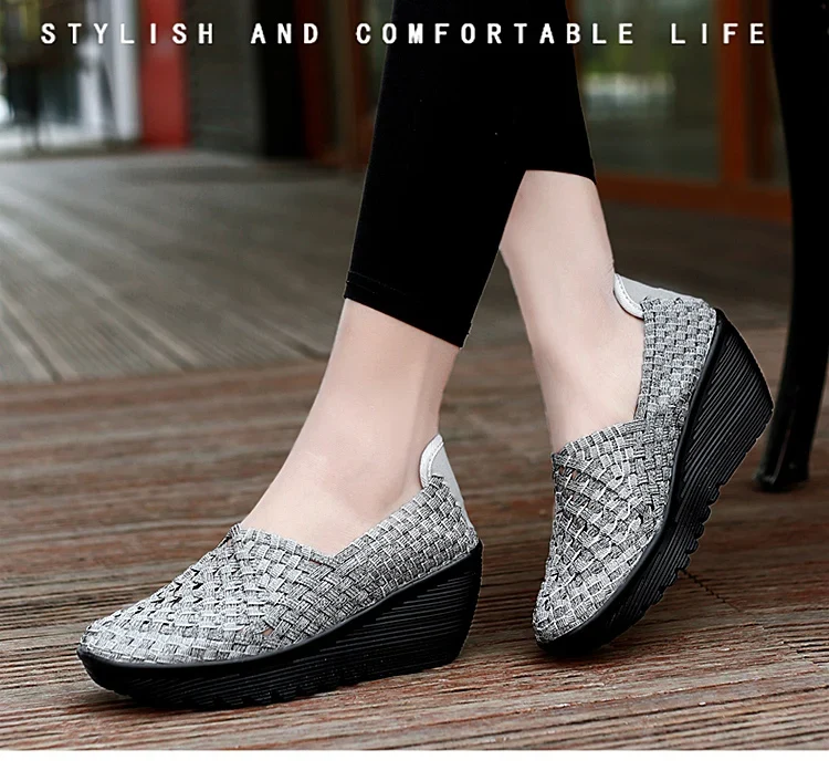 New Women Sneakers Summer Casual Shoes Woven Flat Platform Women's Shoes Breath Loafers Lady Footwear Soft Zapatos Plus Size 42