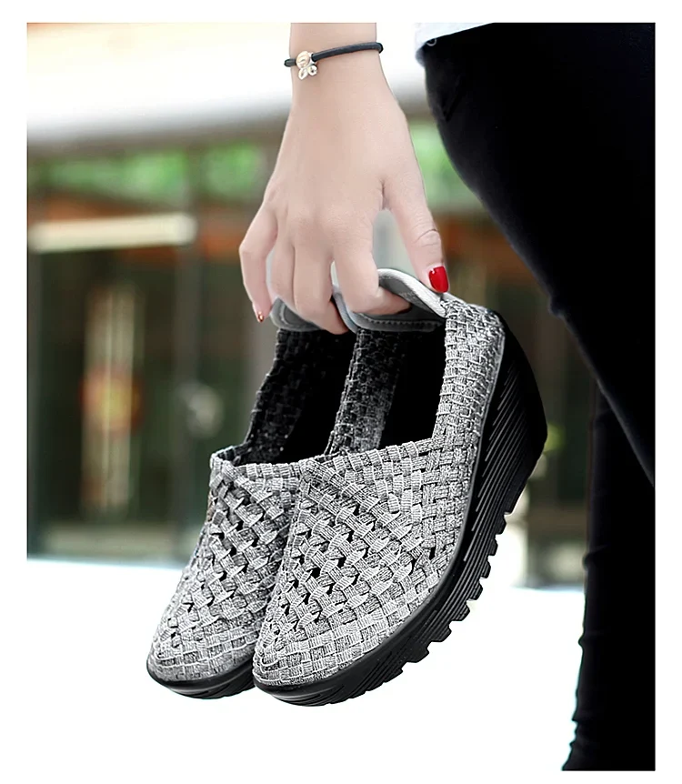 New Women Sneakers Summer Casual Shoes Woven Flat Platform Women's Shoes Breath Loafers Lady Footwear Soft Zapatos Plus Size 42