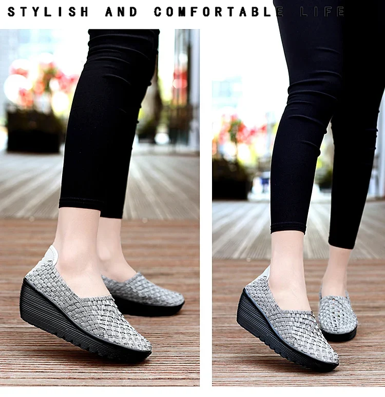 New Women Sneakers Summer Casual Shoes Woven Flat Platform Women's Shoes Breath Loafers Lady Footwear Soft Zapatos Plus Size 42