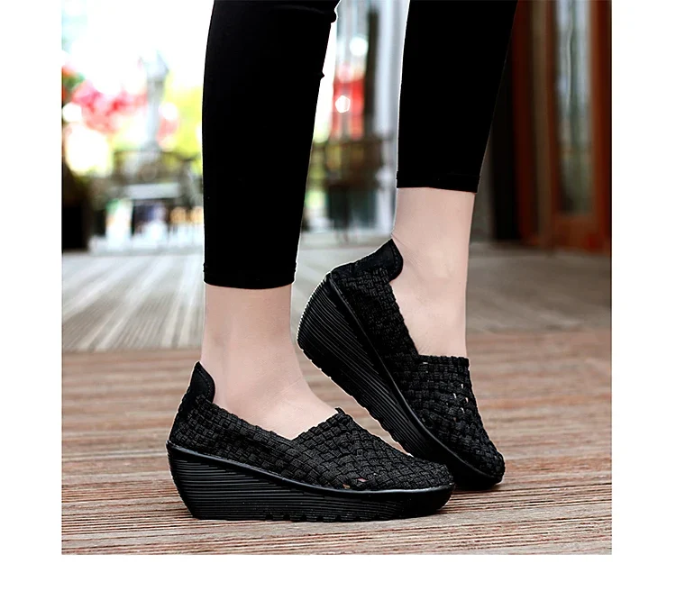 New Women Sneakers Summer Casual Shoes Woven Flat Platform Women's Shoes Breath Loafers Lady Footwear Soft Zapatos Plus Size 42