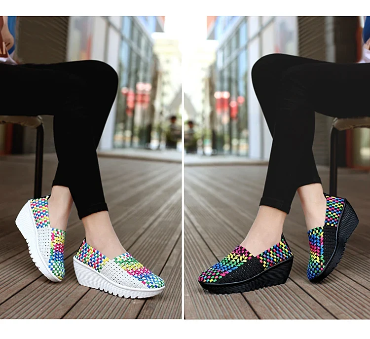 New Women Sneakers Summer Casual Shoes Woven Flat Platform Women's Shoes Breath Loafers Lady Footwear Soft Zapatos Plus Size 42