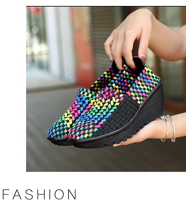New Women Sneakers Summer Casual Shoes Woven Flat Platform Women's Shoes Breath Loafers Lady Footwear Soft Zapatos Plus Size 42
