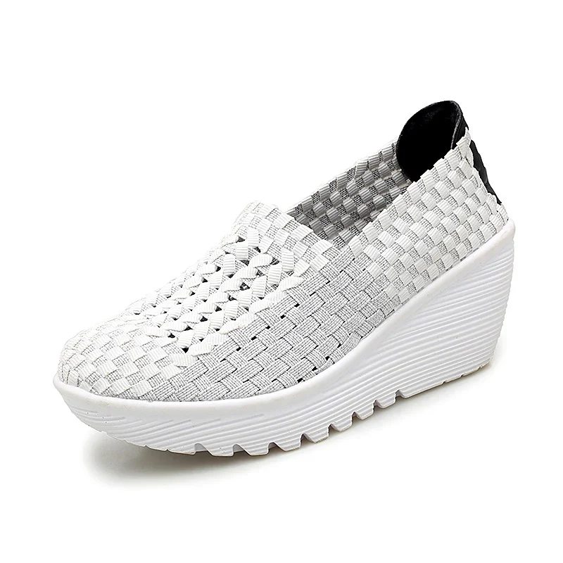 New Women Sneakers Summer Casual Shoes Woven Flat Platform Women's Shoes Breath Loafers Lady Footwear Soft Zapatos Plus Size 42
