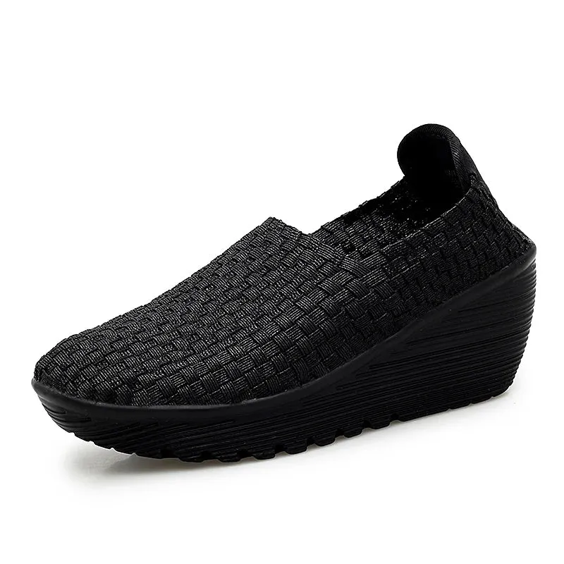 New Women Sneakers Summer Casual Shoes Woven Flat Platform Women's Shoes Breath Loafers Lady Footwear Soft Zapatos Plus Size 42