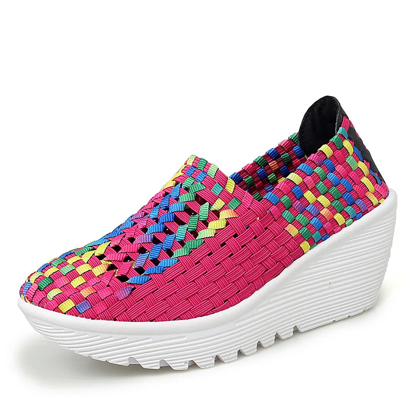 New Women Sneakers Summer Casual Shoes Woven Flat Platform Women's Shoes Breath Loafers Lady Footwear Soft Zapatos Plus Size 42