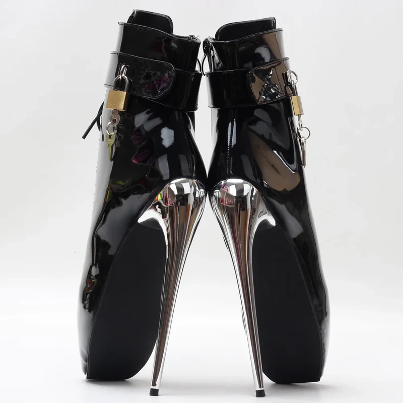 JIALUOWEI New 7Inch Stiletto High Heel Lock Wrap Strap Ankle Length Fetish Ballet Boots In Stock Shipping Fast