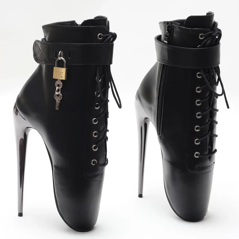JIALUOWEI New 7Inch Stiletto High Heel Lock Wrap Strap Ankle Length Fetish Ballet Boots In Stock Shipping Fast