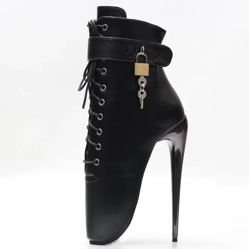 JIALUOWEI New 7Inch Stiletto High Heel Lock Wrap Strap Ankle Length Fetish Ballet Boots In Stock Shipping Fast